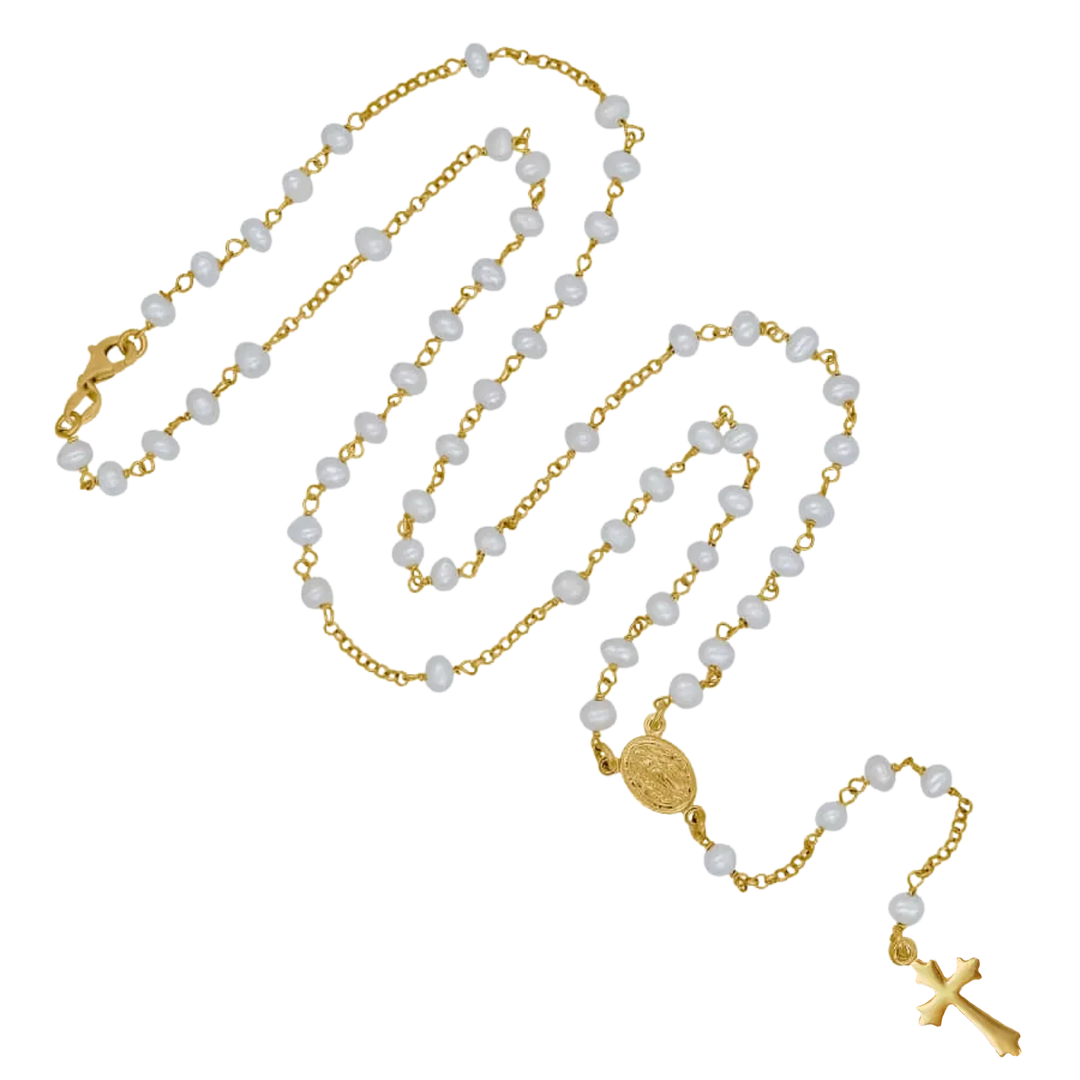 PEARL ROSARY NECKLACE - GOLDEN SILVER