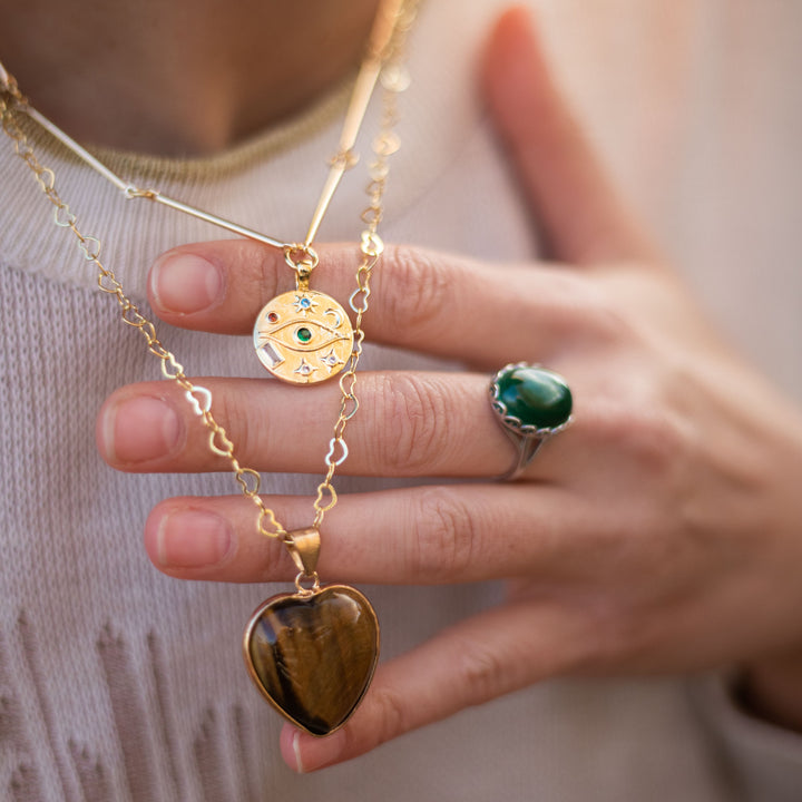 Double Row Necklace "Protective Heart" in Tiger's Eye