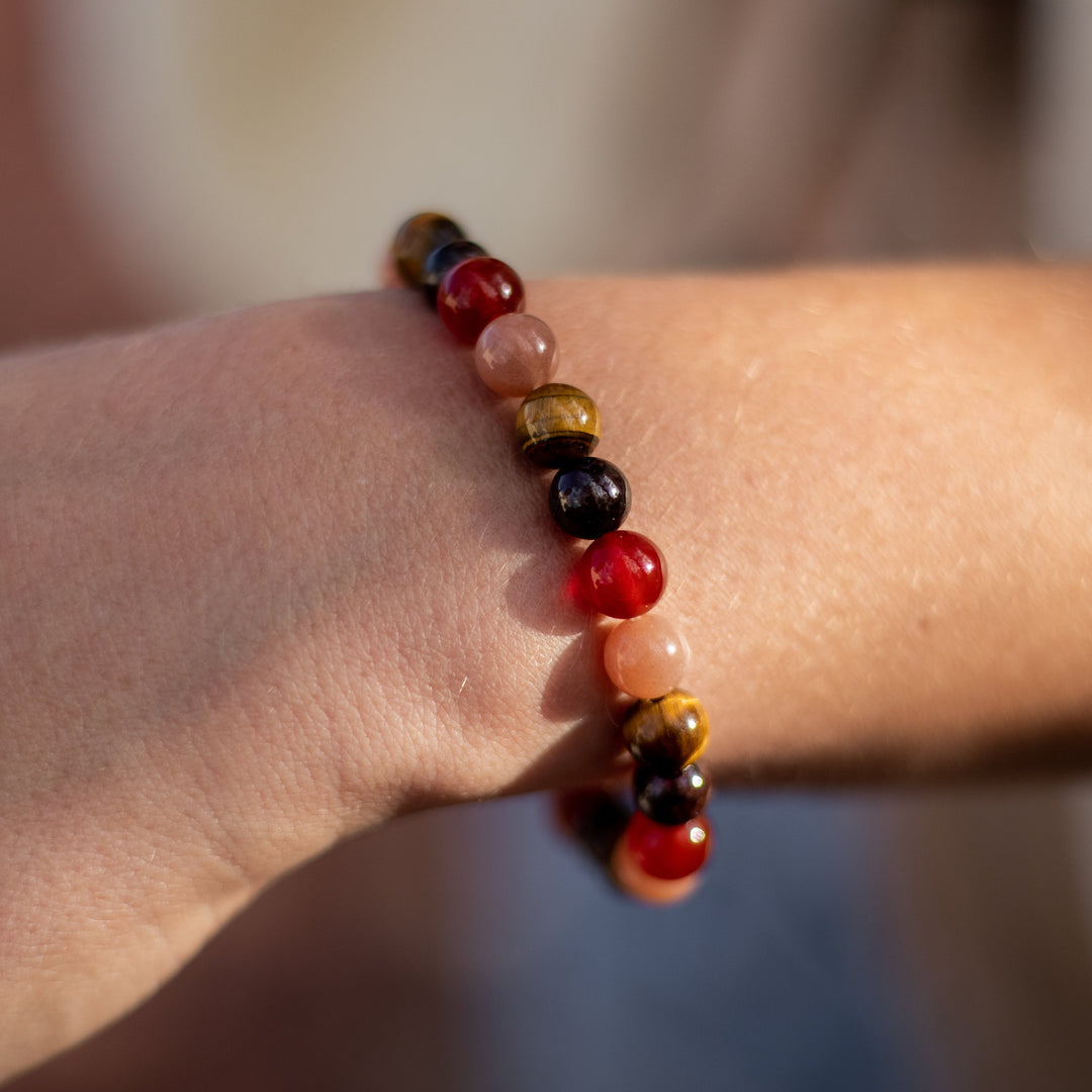 "Chance & Joy" Bracelet in Tiger's Eye, Sunstone, Carnelian & Garnet