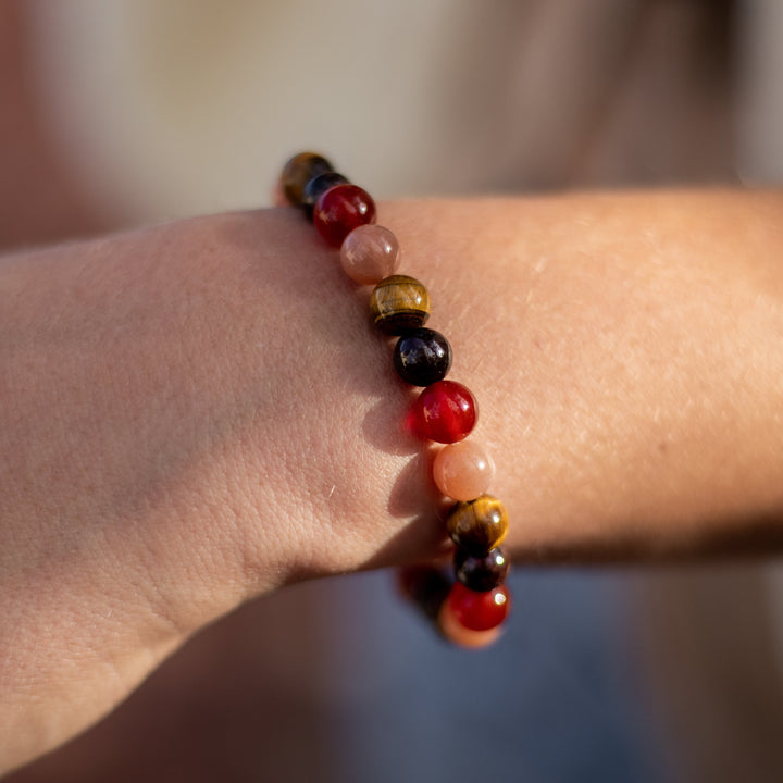 "Chance & Joy" Bracelet in Tiger's Eye, Sunstone, Carnelian & Garnet