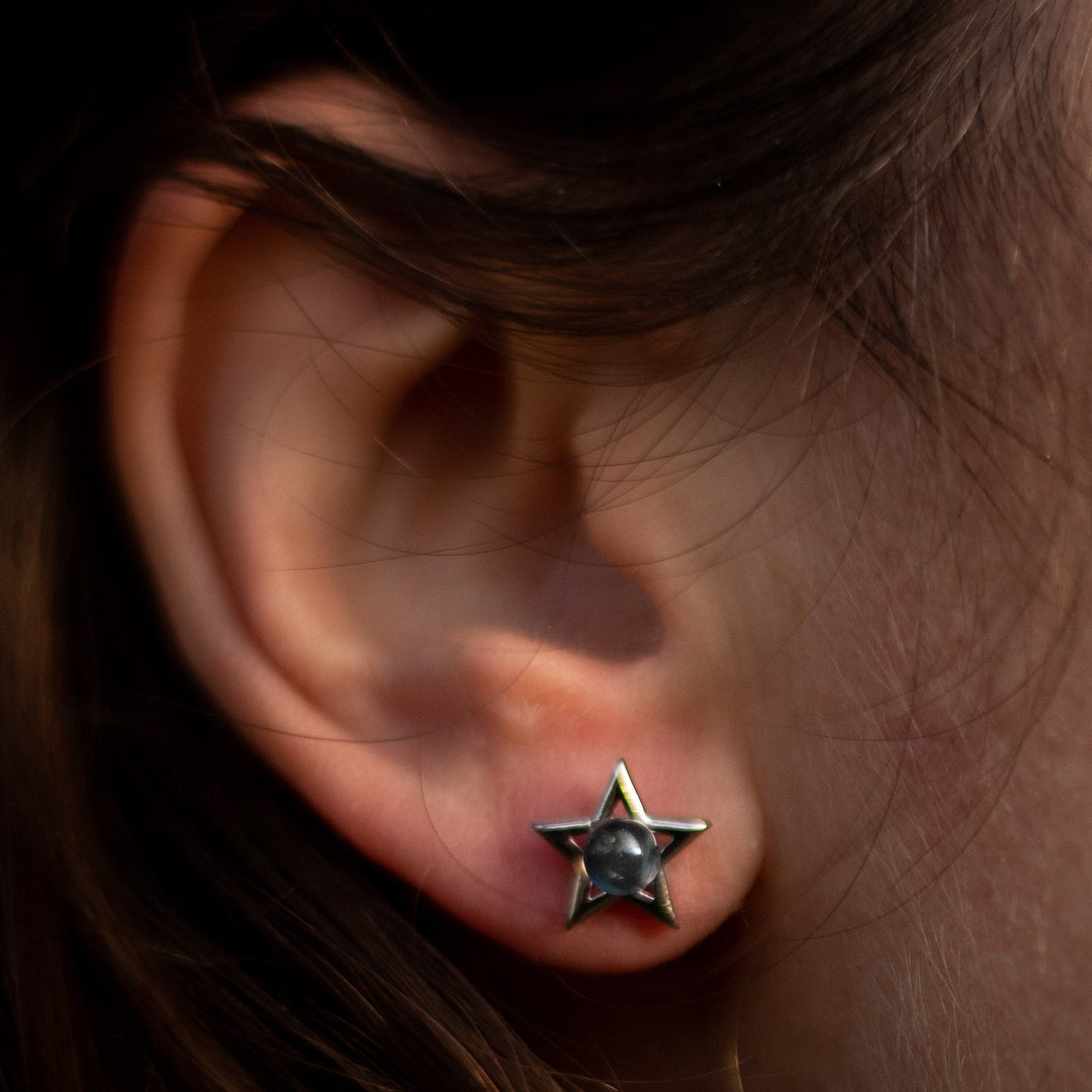 "Luna Star" Earrings in Labradorite & Silver Metal