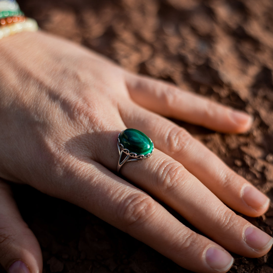 Adjustable Ring "Metamorphosis" in Malachite
