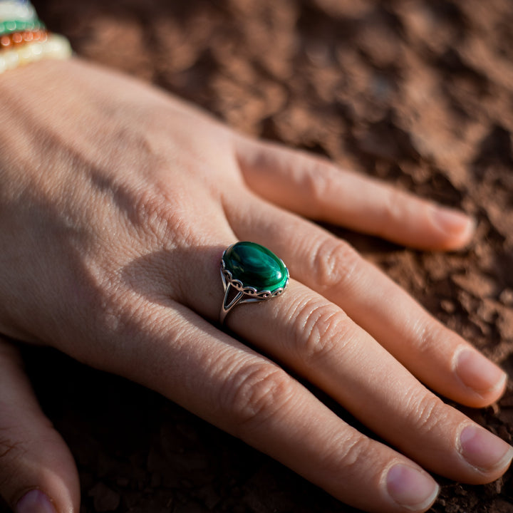 Adjustable Ring "Metamorphosis" in Malachite
