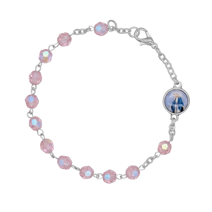 PINK CRYSTAL ROSARY BRACELET - METAL