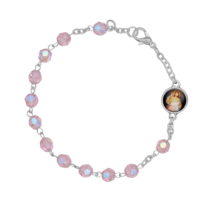 PINK CRYSTAL ROSARY BRACELET - METAL