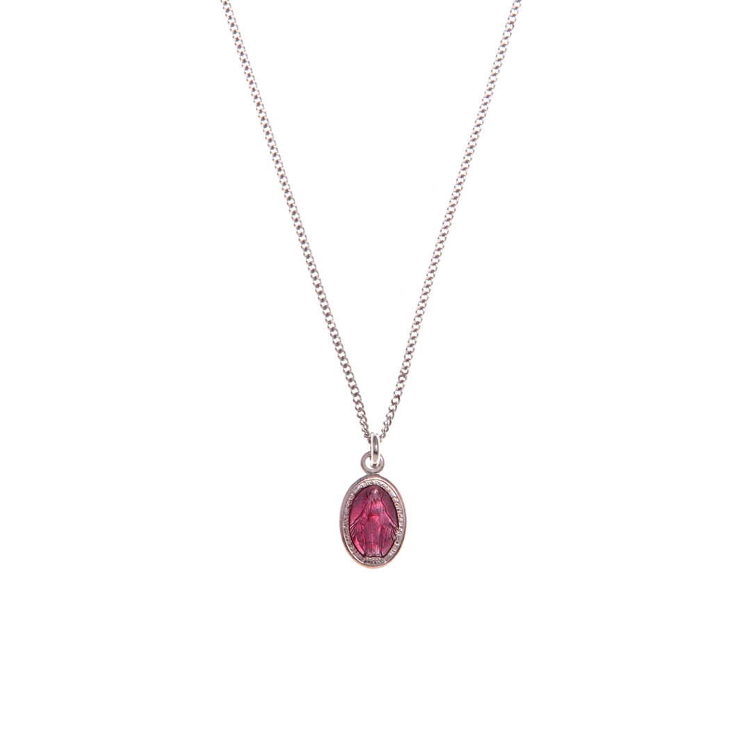 PINK SAINT MARY CHARM NECKLACE - SILVER