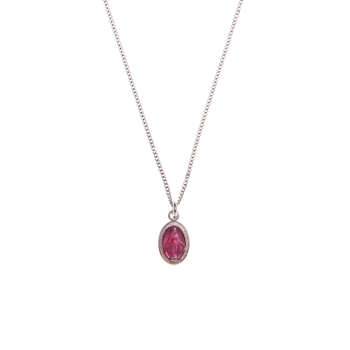 PINK SAINT MARY CHARM NECKLACE - SILVER