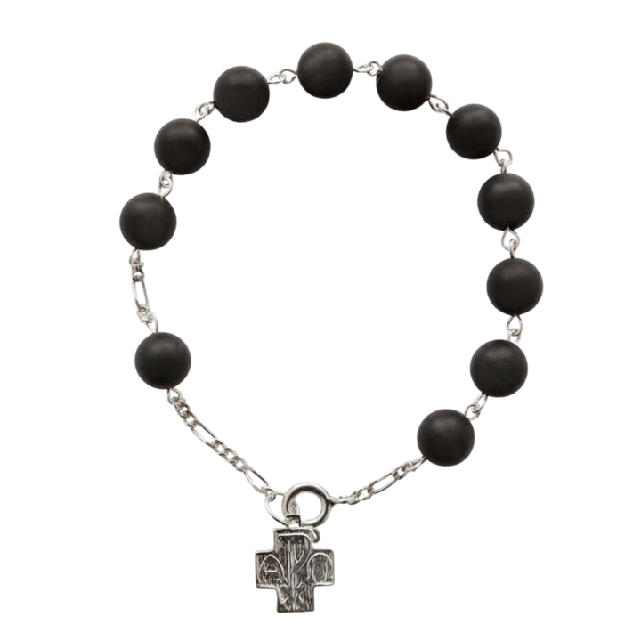 ONYX ROSARY BRACELET - SILVER