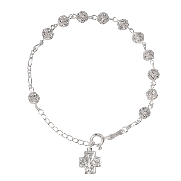 ROSARY BRACELET - SILVER AND RHINESTONE BALL