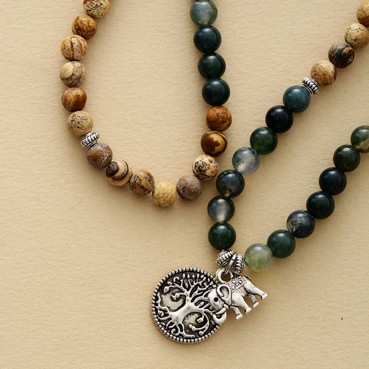 "Mala" Bracelet "Gaia" in Moss Agate & Landscape Jasper