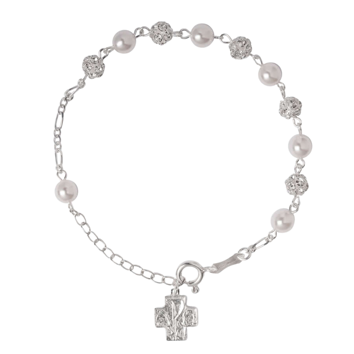 STRASS BALL IN GLASS - PEARL ROSARY BRACELET - SILVER