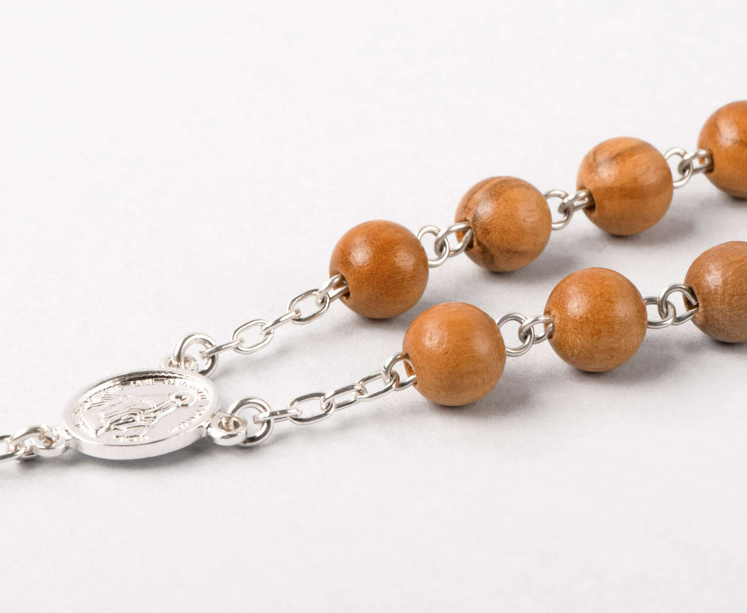 OLIVE WOOD ROSARY - SILVER