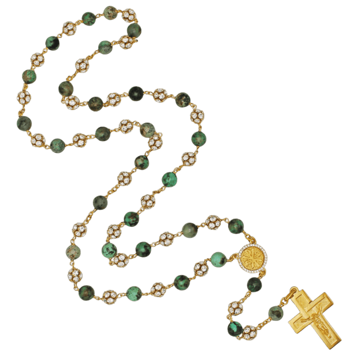 AFRICAN TURQUOISE ROSARY AND STRASS BALL - VERMEIL SILVER