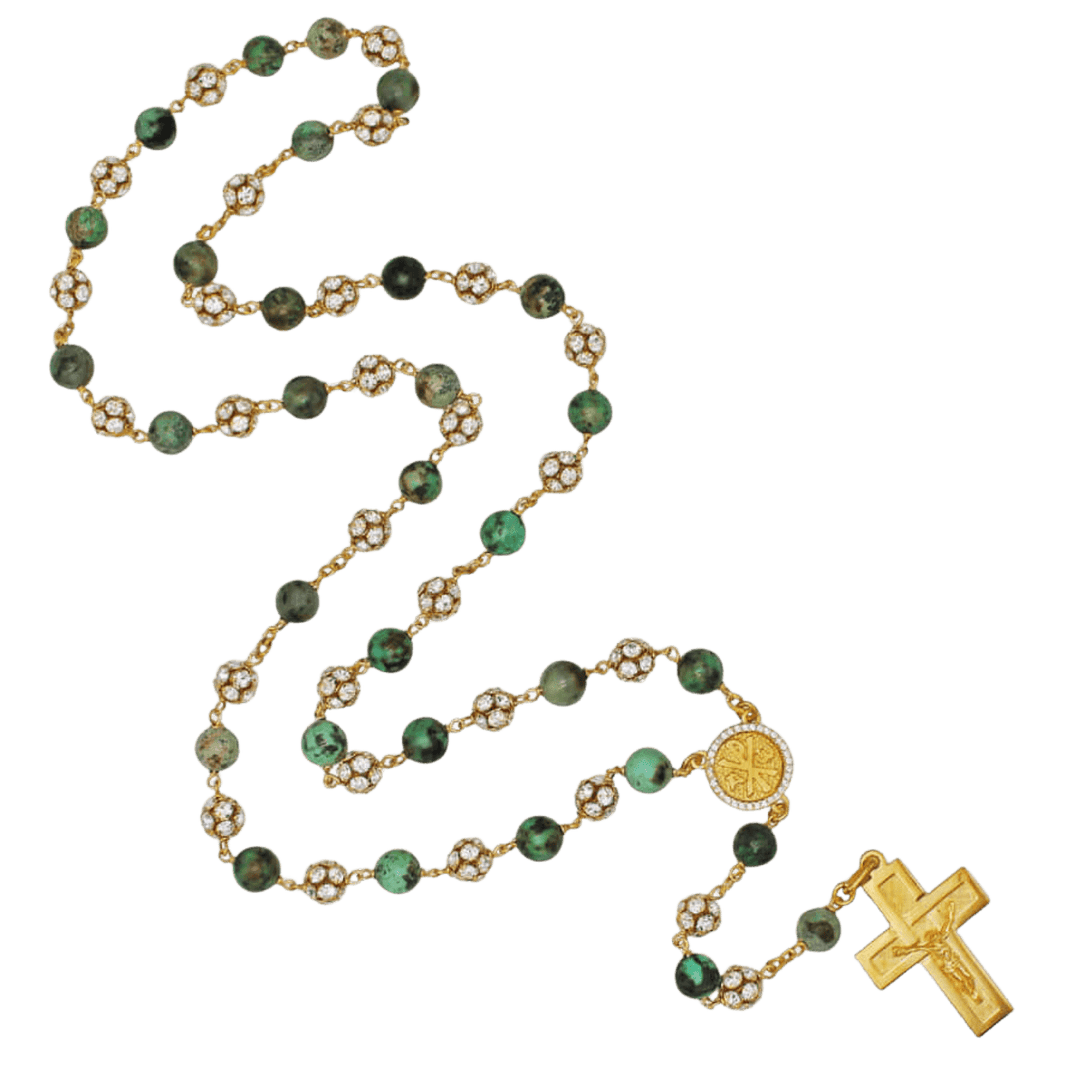 AFRICAN TURQUOISE ROSARY AND STRASS BALL - VERMEIL SILVER