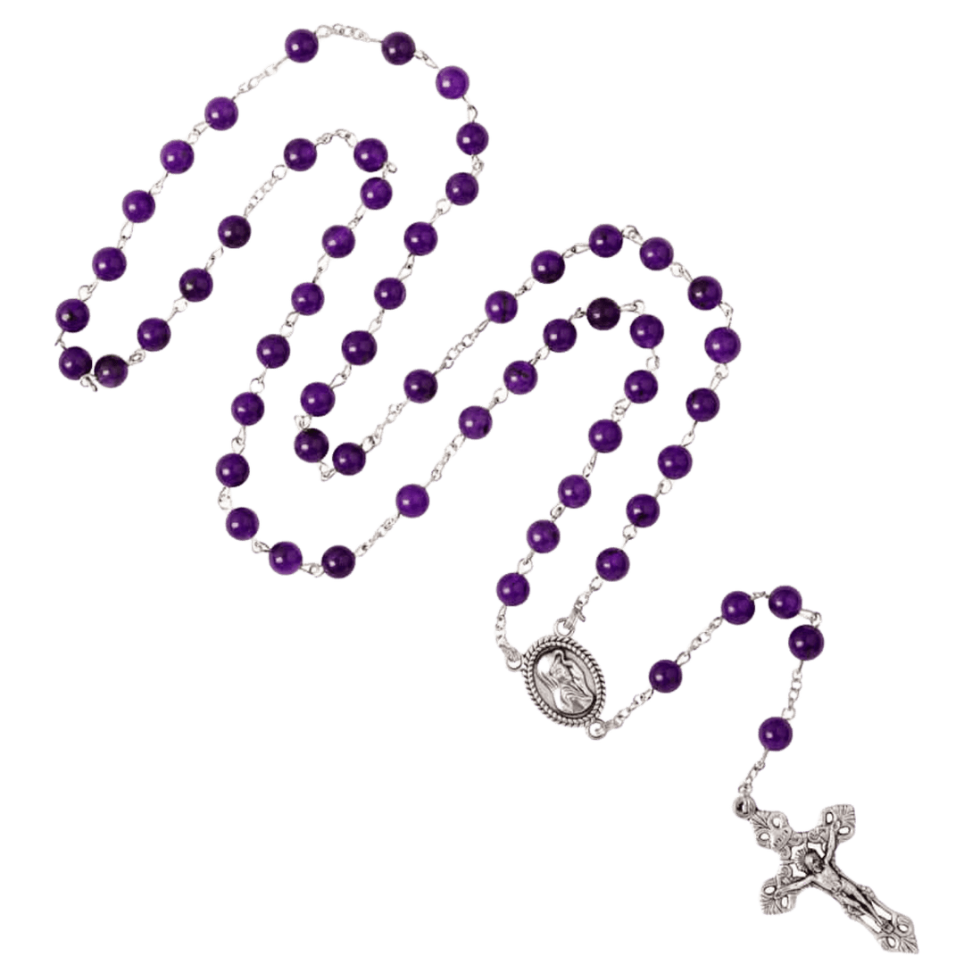 AMETHYST BEAD ROSARY - METAL