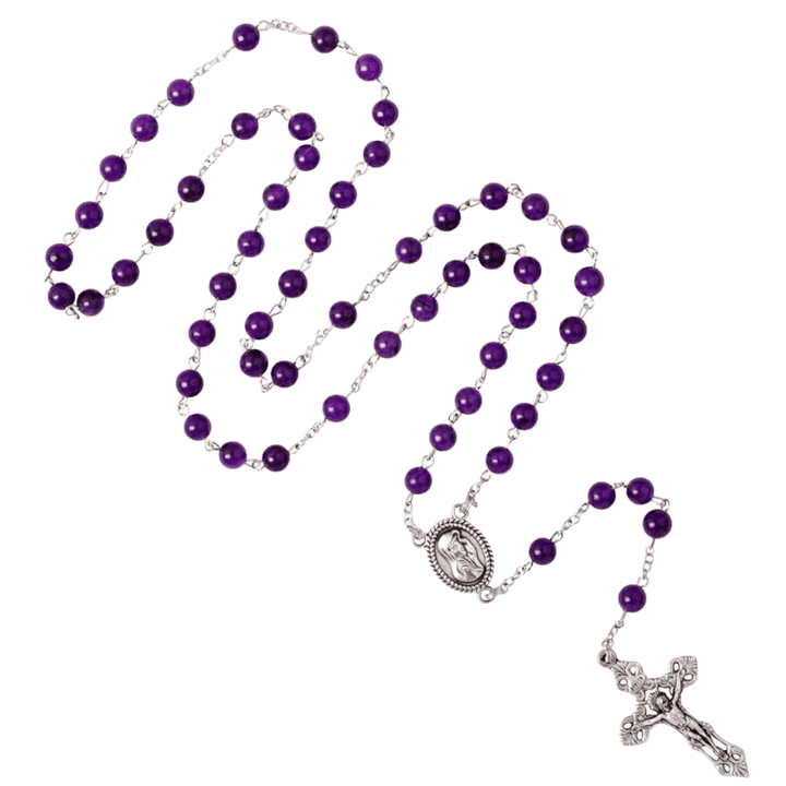 AMETHYST BEAD ROSARY - METAL