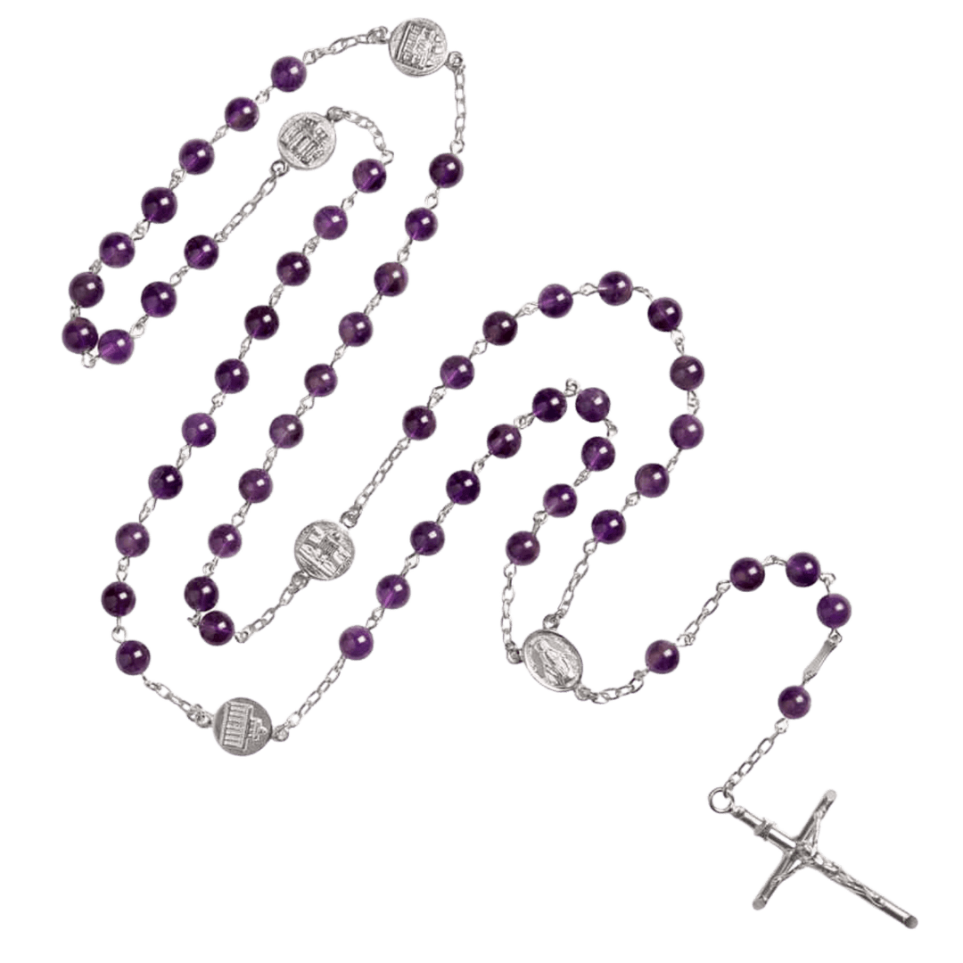AMETHYST BEAD ROSARY - SILVER