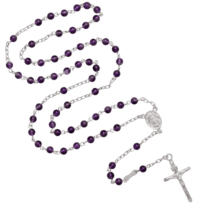AMETHYST BEAD ROSARY - SILVER