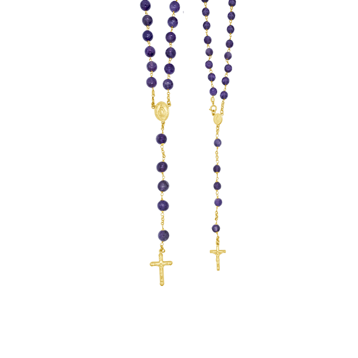 AMETHYST ROSARY BEADS - GOLD