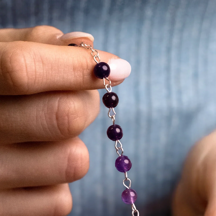 AMETHYST BEAD ROSARY - SILVER