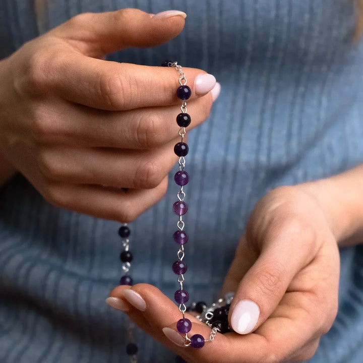 AMETHYST BEAD ROSARY - SILVER