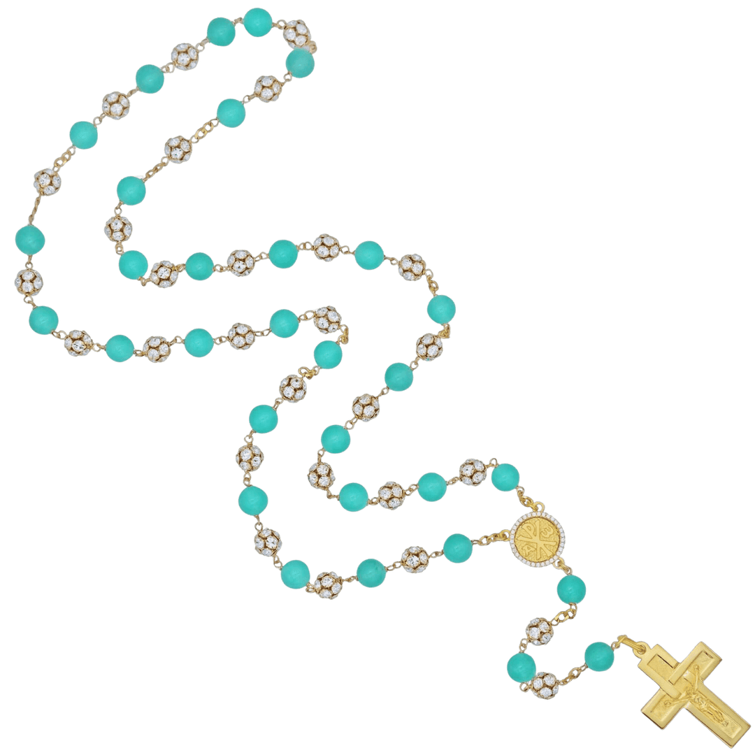 AVENTURINE STRASS BEAD ROSARY - VERMEIL SILVER