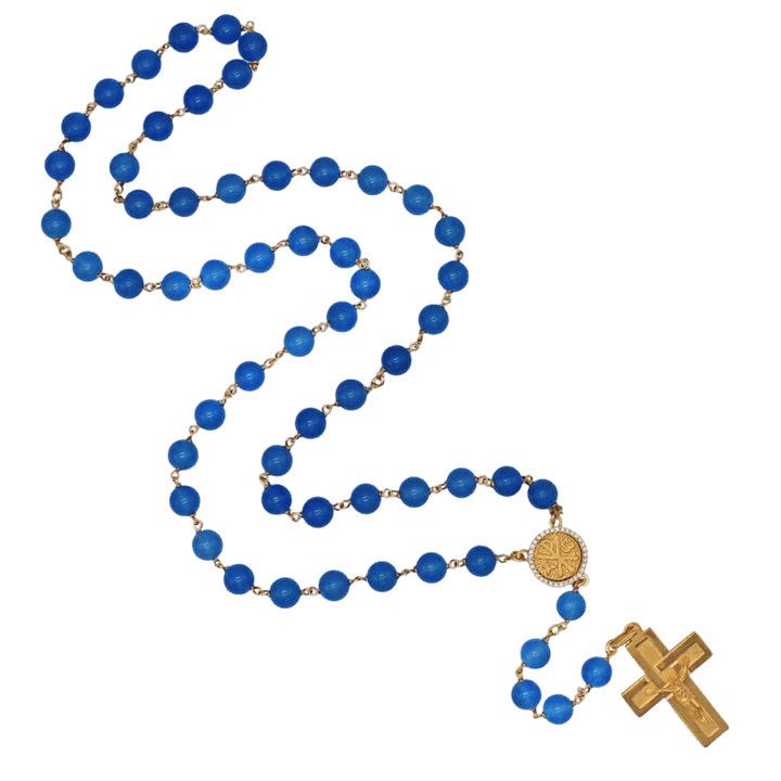 BLUE AGATE BEAD ROSARY - VERMEIL SILVER