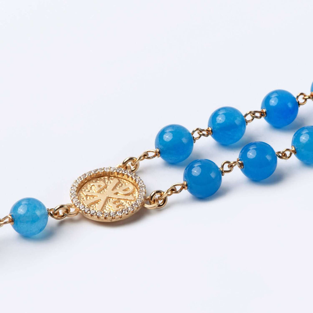 BLUE AGATE BEAD ROSARY - VERMEIL SILVER