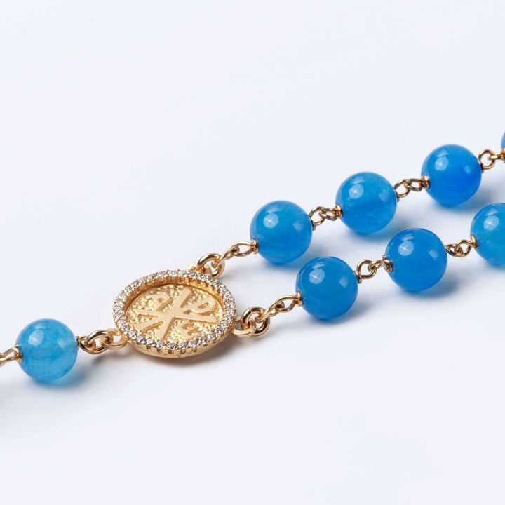 BLUE AGATE BEAD ROSARY - VERMEIL SILVER