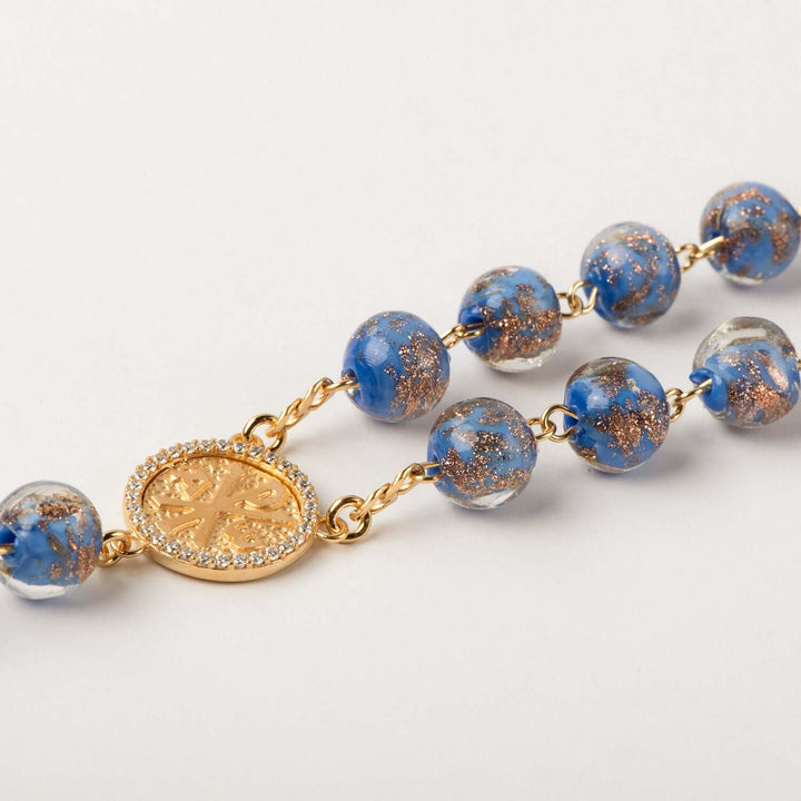 BLUE GLASS BEAD ROSARY - VERMEIL SILVER