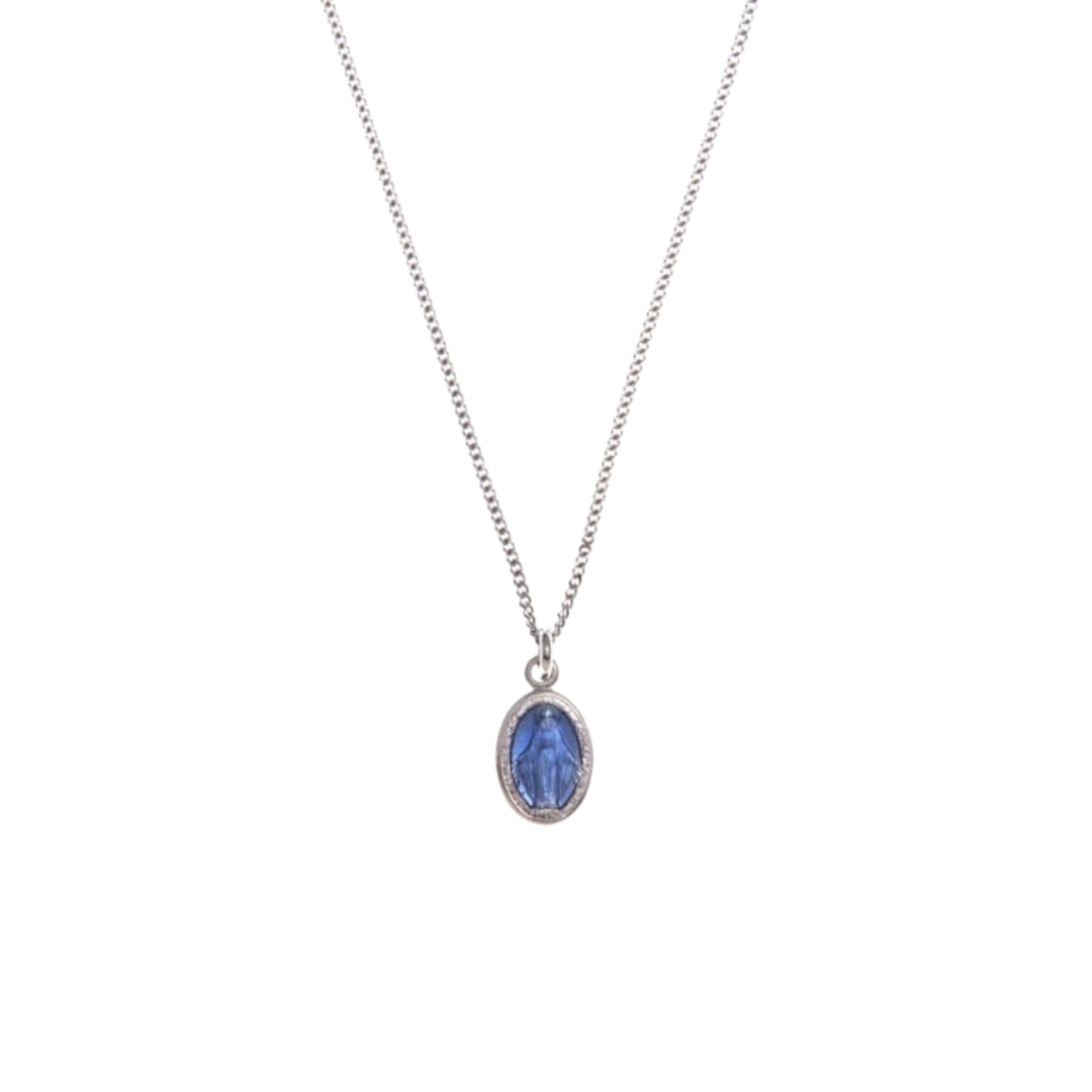 BLUE ST MARY CHARM NECKLACE - SILVER