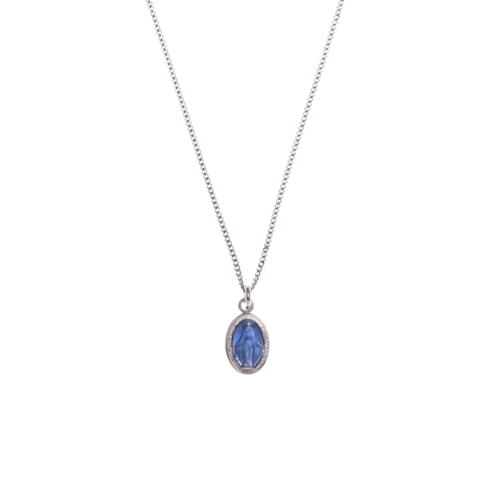 BLUE ST MARY CHARM NECKLACE - SILVER