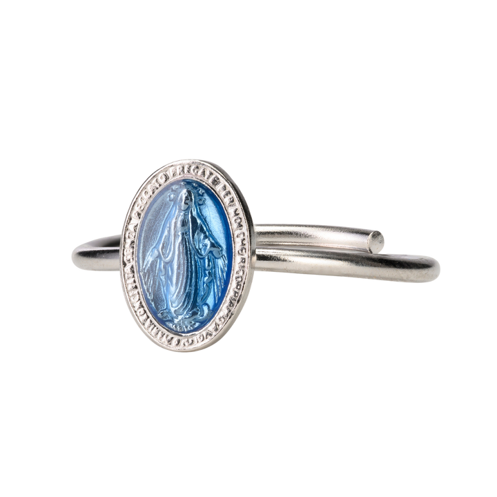 BLUE MIRACULOUS MEDAL RING - SILVER