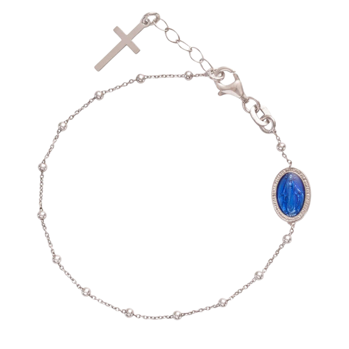 BLUE MIRACULOUS MEDAL - ROSARY BRACELET - SILVER