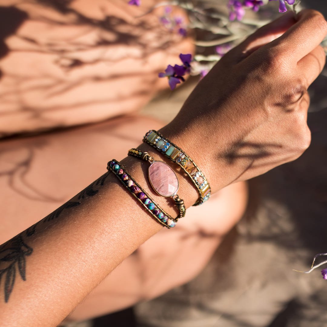 "Softness of the Heart" Wrap Bracelet in Rhodochrosite