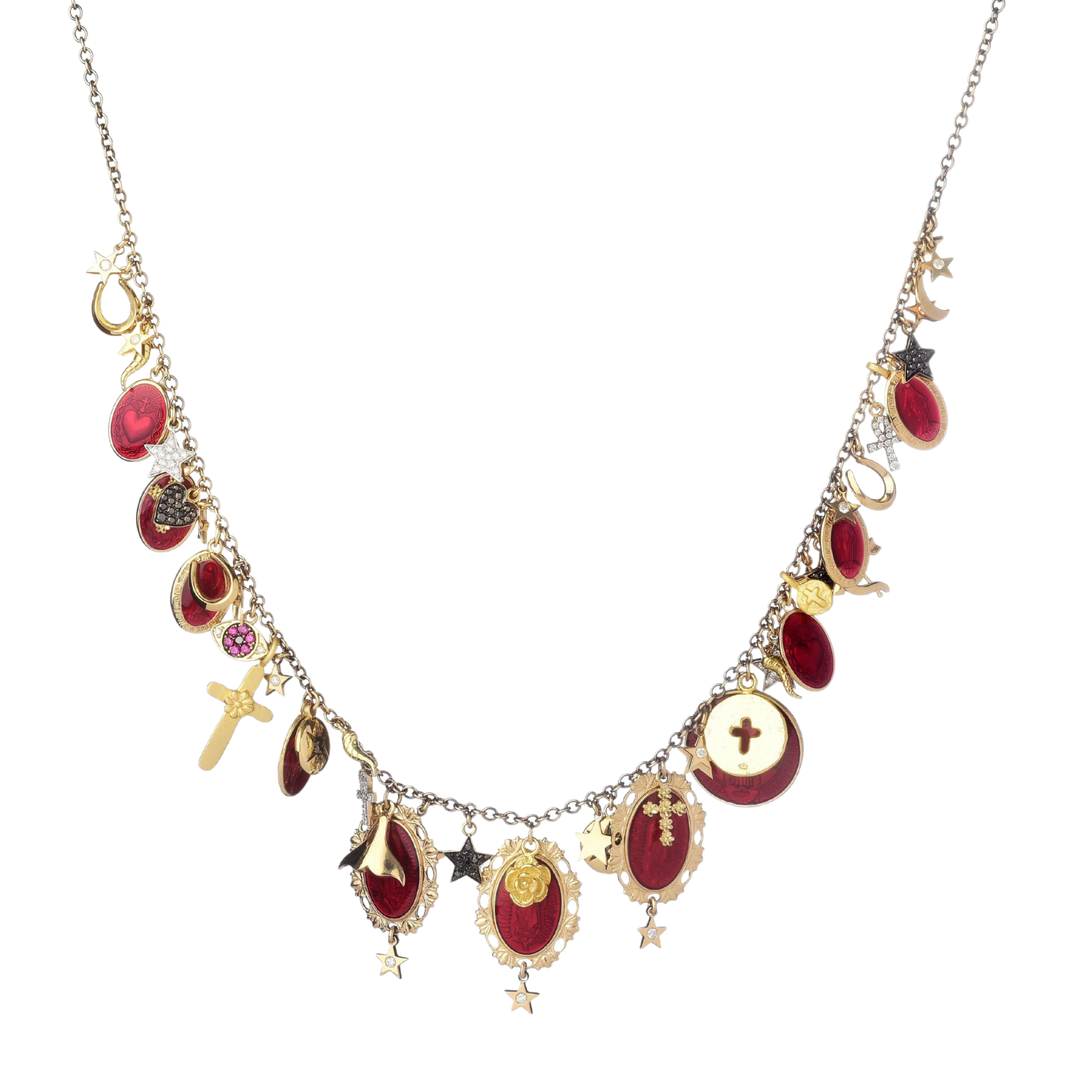 CATHOLIC CHARMS NECKLACE - GOLD AND DIAMONDS