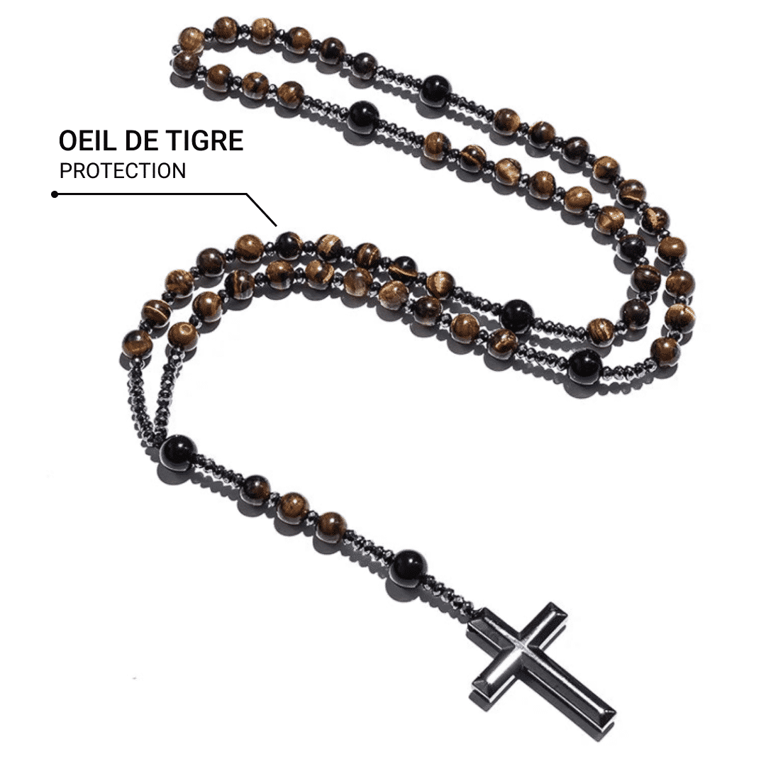 "Protection" Rosary Necklace in Tiger's Eye