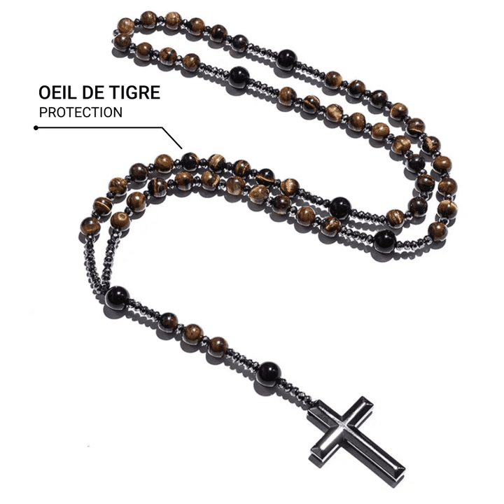 "Protection" Rosary Necklace in Tiger's Eye