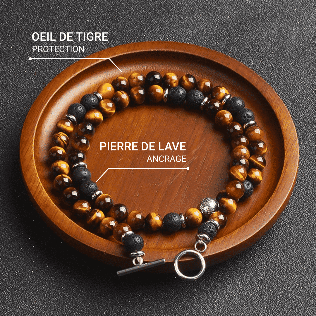 "Earth & Fire Energy" Necklace in Lava Stone & Tiger's Eye