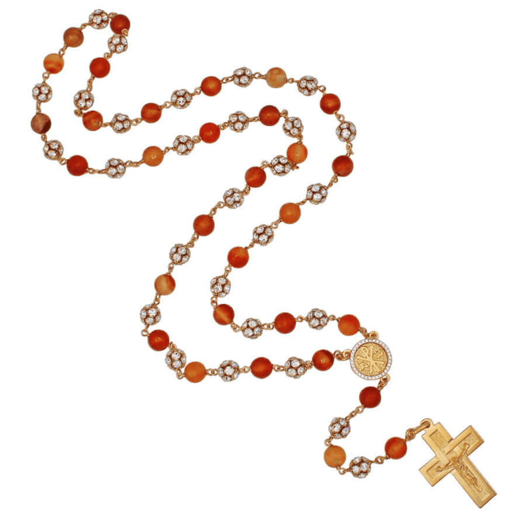 CORUNDUM AND STRASS BEAD ROSARY - VERMEIL SILVER