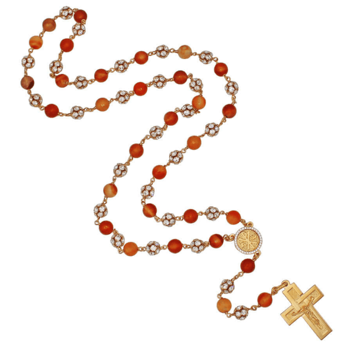 CORUNDUM AND STRASS BEAD ROSARY - VERMEIL SILVER