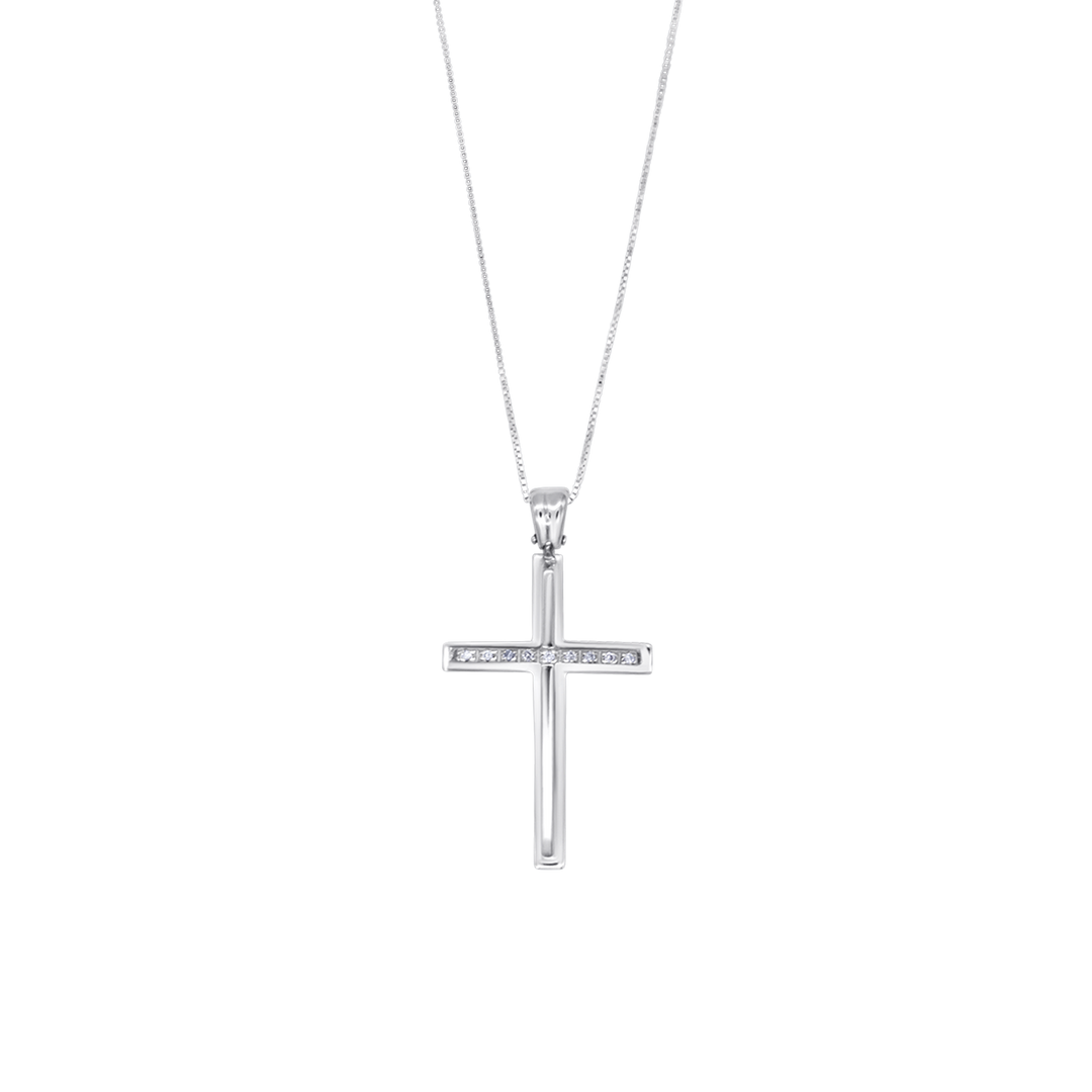 CROSS AND CHAIN - DIAMONDS - WHITE GOLD