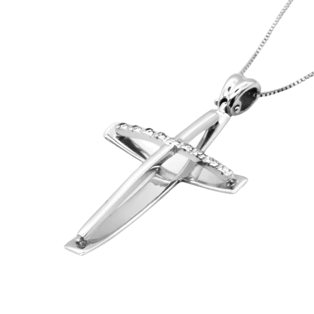 CROSS AND CHAIN - DIAMONDS - WHITE GOLD
