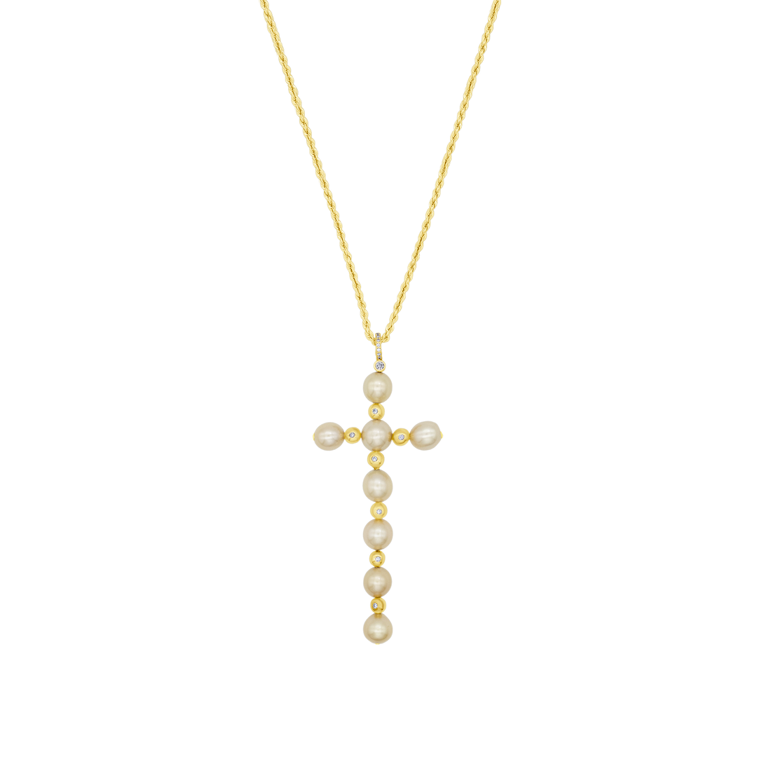CROSS NECKLACE - PEARLS AND GOLD