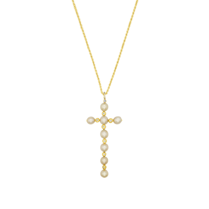 CROSS NECKLACE - PEARLS AND GOLD