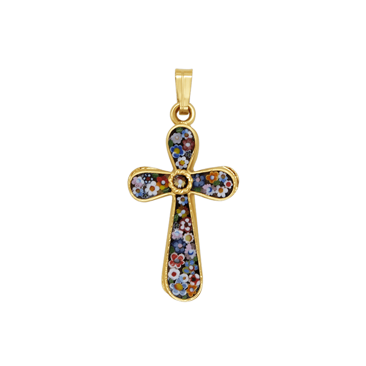 CROSS PENDANT - MICROMOSAIC JEWELRY - GOLDEN METAL