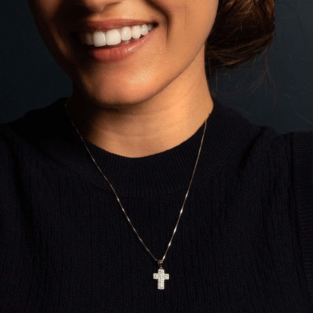 CROSS PENDANT - SILVER AND PAVE