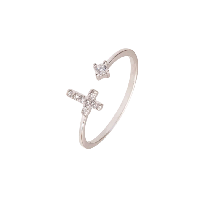 CROSS PAVÉ RING - ZIRCONIA DOT - SILVER