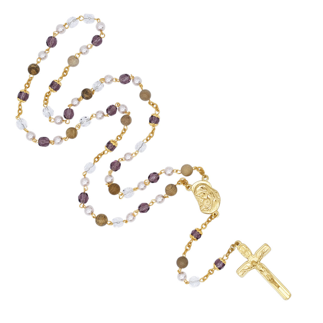 CRYSTALS AND STONES - ROSARY - GOLD METAL