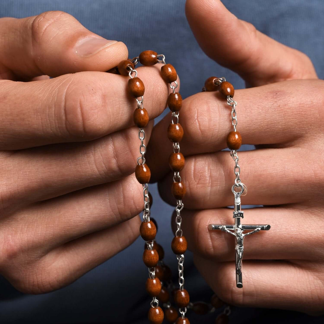 DARK ROSEWOOD ROSARY - SILVER
